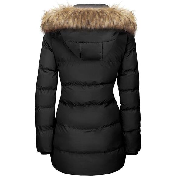 NWT WenVen Women's Bulky Winter Thicken Jacket with Fur Trim Hood,Black-Size M - Picture 2 of 6